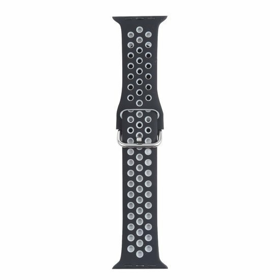Silikon-Sportband mit Schnalle - Schwarz + Grau - Geeignet f&uuml;r Apple Watch 38mm / 40mm / 41mm / 42mm