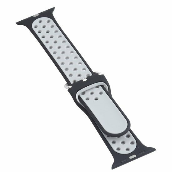 Silikon-Sportband mit Schnalle - Schwarz + Grau - Geeignet f&uuml;r Apple Watch 38mm / 40mm / 41mm / 42mm