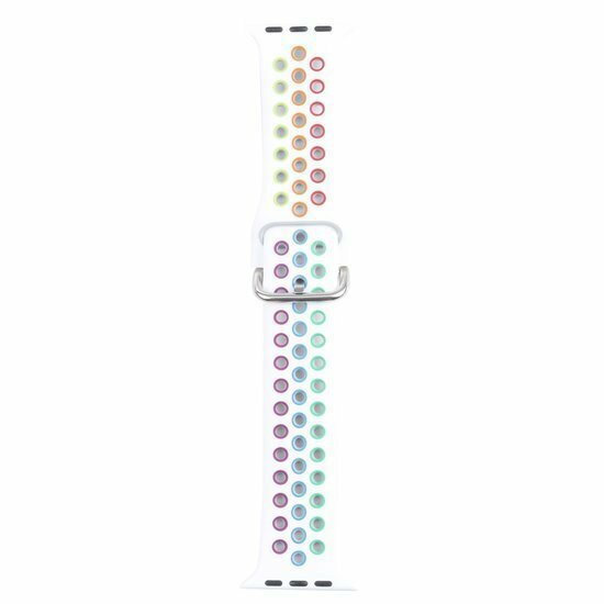 Silikon-Sportband mit Schnalle - Wei&szlig; + Multicolor - Geeignet f&uuml;r Apple Watch 38mm / 40mm / 41mm / 42mm