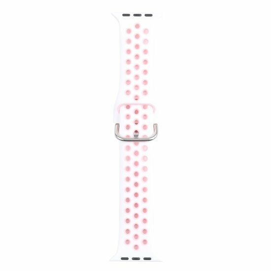 Silikon-Sportband mit Schnalle - Wei&szlig; + Pink - Geeignet f&uuml;r Apple Watch 38mm / 40mm / 41mm / 42mm