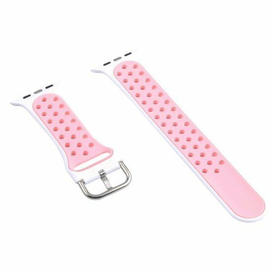 Silikon-Sportband mit Schnalle - Wei&szlig; + Pink - Geeignet f&uuml;r Apple Watch 38mm / 40mm / 41mm / 42mm