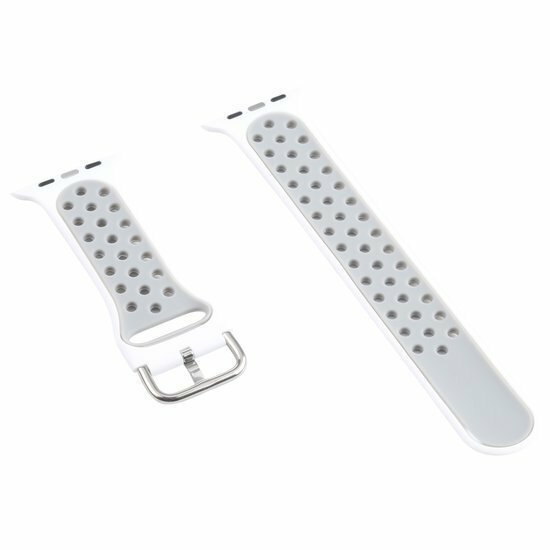 Silikon-Sportband mit Schnalle - Wei&szlig; + Grau - Geeignet f&uuml;r Apple Watch 38mm / 40mm / 41mm / 42mm