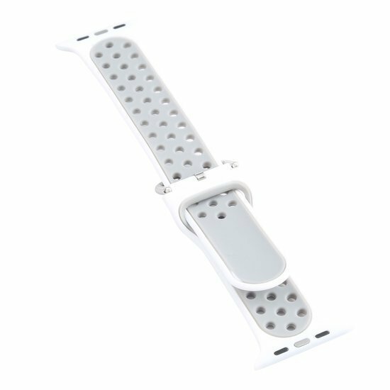 Silikon-Sportband mit Schnalle - Wei&szlig; + Grau - Geeignet f&uuml;r Apple Watch 38mm / 40mm / 41mm / 42mm