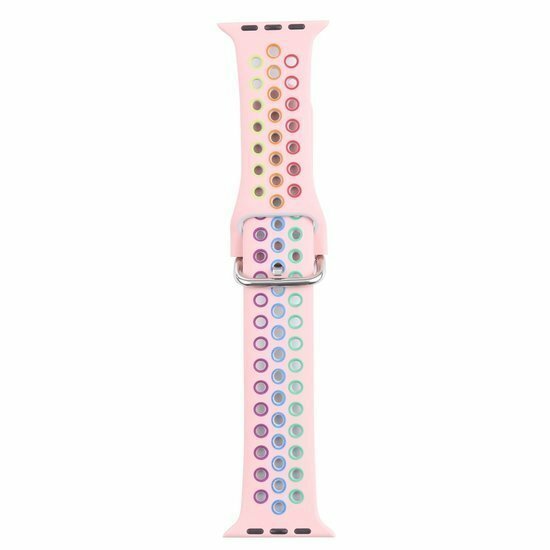 Silikon-Sportband mit Schnalle - Pink + Multicolour - Geeignet f&uuml;r Apple Watch 38mm / 40mm / 41mm / 42mm