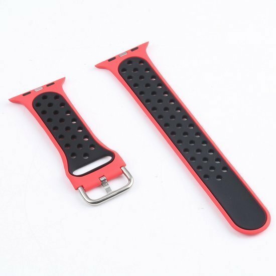 Silikon-Sportband mit Schnalle - Rot + Schwarz - Geeignet f&uuml;r Apple Watch 38mm / 40mm / 41mm / 42mm