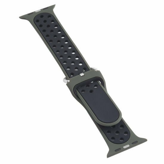 Silikon-Sportband mit Schnalle - Olivgr&uuml;n + Schwarz - Geeignet f&uuml;r Apple Watch 38mm / 40mm / 41mm / 42mm