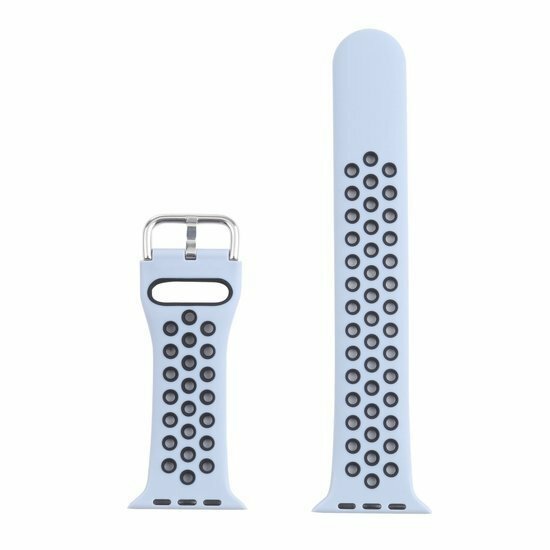 Silikon-Sportband mit Schnalle - Grau Blau + Schwarz - Geeignet f&uuml;r Apple Watch 38mm / 40mm / 41mm / 42mm