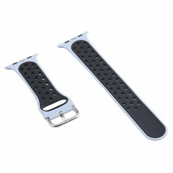 Silikon-Sportband mit Schnalle - Grau Blau + Schwarz - Geeignet f&uuml;r Apple Watch 38mm / 40mm / 41mm / 42mm