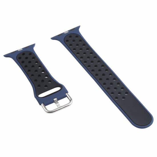 Silikon-Sportband mit Schnalle - Dunkelblau + Schwarz - Geeignet f&uuml;r Apple Watch 38mm / 40mm / 41mm / 42mm