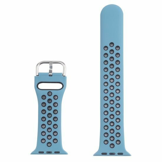 Silikon-Sportband mit Schnalle - Blau Grau + Schwarz - Geeignet f&uuml;r Apple Watch 38mm / 40mm / 41mm / 42mm