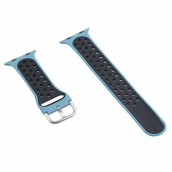 Silikon-Sportband mit Schnalle - Blau Grau + Schwarz - Geeignet f&uuml;r Apple Watch 38mm / 40mm / 41mm / 42mm