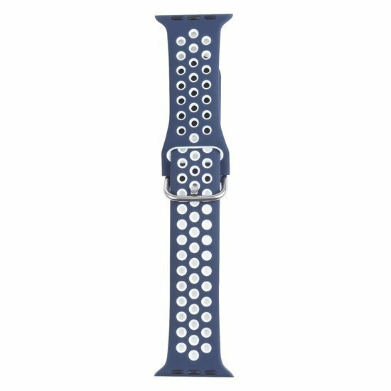 Silikon-Sportband mit Schnalle - Blau + Wei&szlig; - Geeignet f&uuml;r Apple Watch 38mm / 40mm / 41mm / 42mm