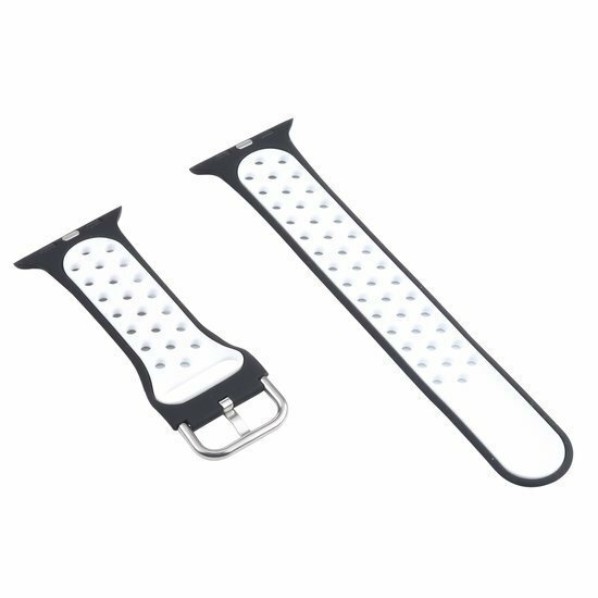 Silikon-Sportband mit Schnalle - Schwarz + Wei&szlig; - Geeignet f&uuml;r Apple Watch 44mm / 45mm / 46mm / 49mm