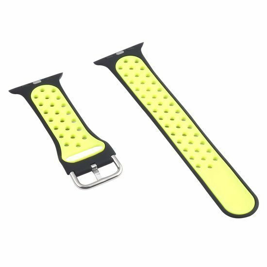 Silikon-Sportband mit Schnalle - Schwarz + Gelb - Geeignet f&uuml;r Apple Watch 44mm / 45mm / 46mm / 49mm
