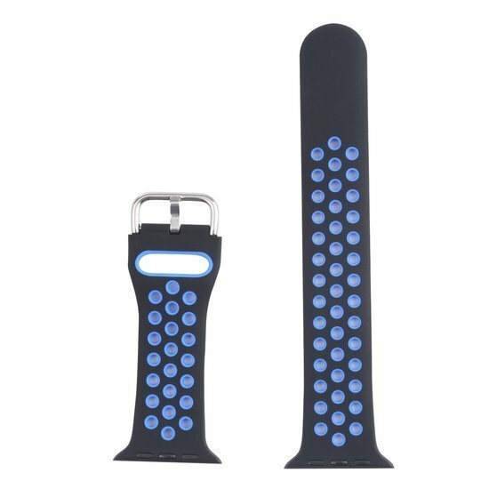 Silikon-Sportband mit Schnalle - Schwarz + Blau - Geeignet f&uuml;r Apple Watch 44mm / 45mm / 46mm / 49mm