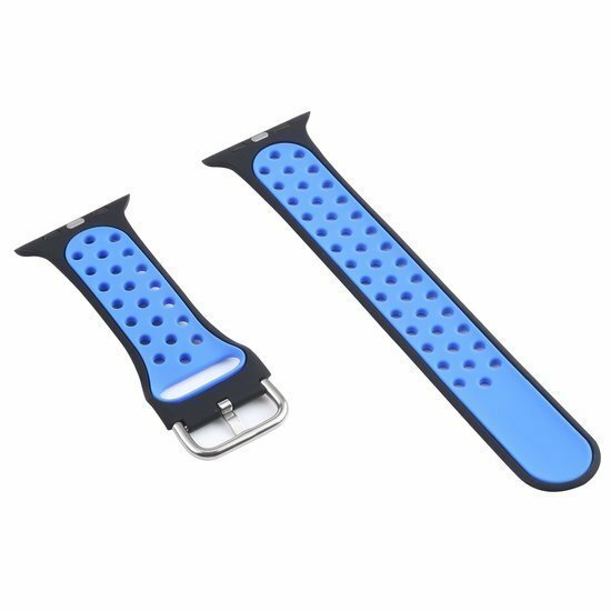 Silikon-Sportband mit Schnalle - Schwarz + Blau - Geeignet f&uuml;r Apple Watch 44mm / 45mm / 46mm / 49mm