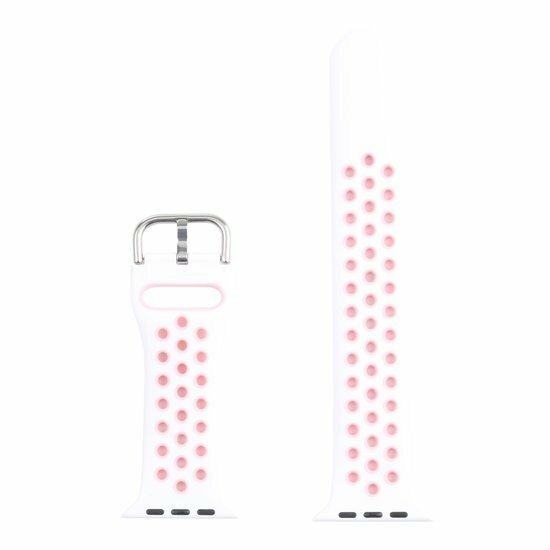 Silikon-Sportband mit Schnalle - Wei&szlig; + Pink - Geeignet f&uuml;r Apple Watch 44mm / 45mm / 46mm / 49mm