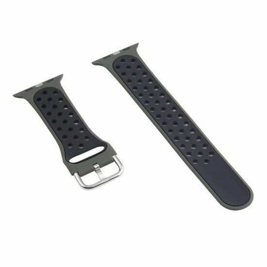 Silikon-Sportband mit Schnalle - Olivgr&uuml;n + Schwarz - Geeignet f&uuml;r Apple Watch 44mm / 45mm / 46mm / 49mm