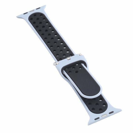 Silikon-Sportband mit Schnalle - Grau Blau + Schwarz - Geeignet f&uuml;r Apple Watch 44mm / 45mm / 46mm / 49mm