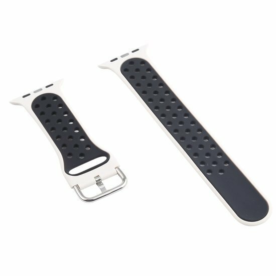 Silikon-Sportband mit Schnalle - Creme Wei&szlig; + Schwarz - Passend f&uuml;r Apple Watch 44mm / 45mm / 46mm / 49mm