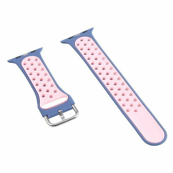 Silikon-Sportband mit Schnalle - Blau Lila + Pink - Geeignet f&uuml;r Apple Watch 44mm / 45mm / 46mm / 49mm