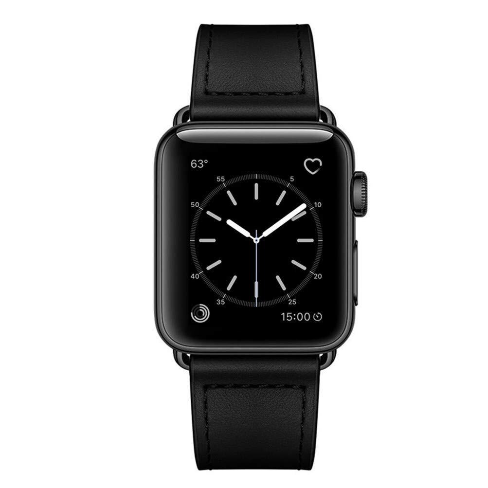 Lederarmband - Schwarz - Geeignet f&uuml;r Apple Watch 44mm / 45mm / 46mm / 49mm