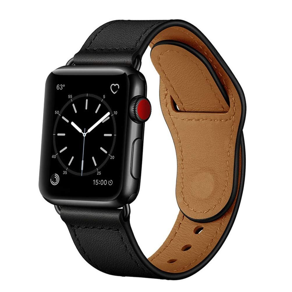 Lederarmband - Schwarz - Geeignet f&uuml;r Apple Watch 44mm / 45mm / 46mm / 49mm