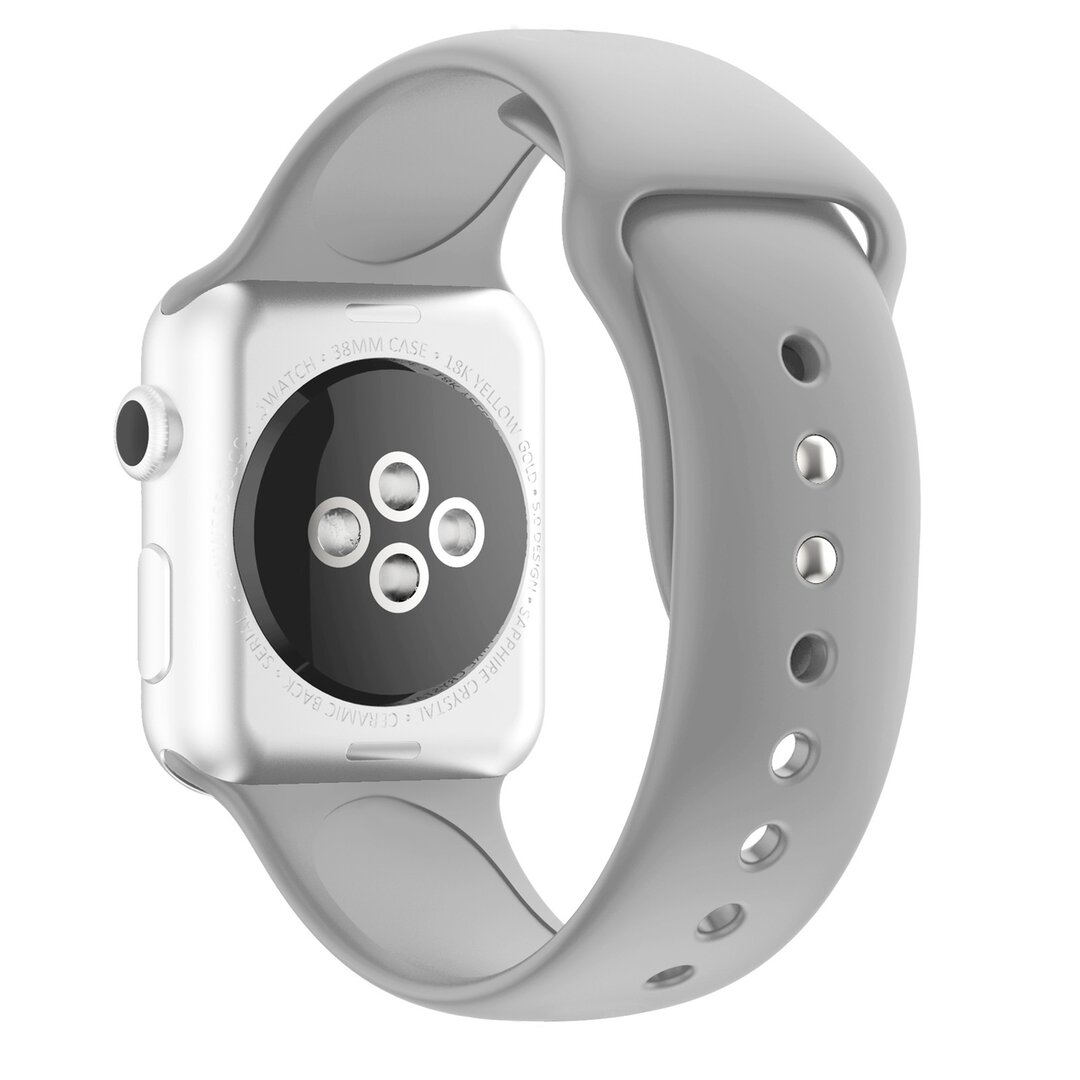Silikon-Sportband - Grau - Doppelter Schnappverschluss - Geeignet f&uuml;r Apple Watch 38mm / 40mm / 41mm / 42mm