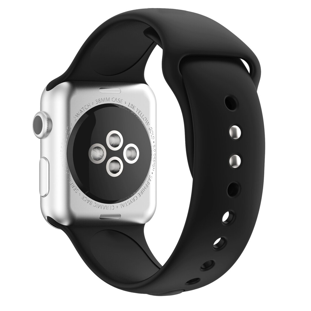 Silikon-Sportband - Schwarz - Doppeldruckknopf-Verschluss - Geeignet f&uuml;r Apple Watch 38mm / 40mm / 41mm / 42mm