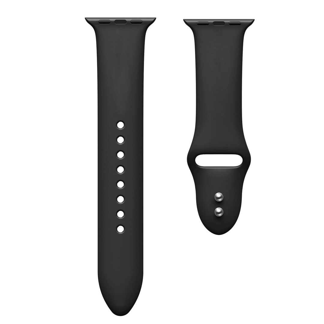 Silikon-Sportband - Schwarz - Doppeldruckknopf-Verschluss - Geeignet f&uuml;r Apple Watch 38mm / 40mm / 41mm / 42mm