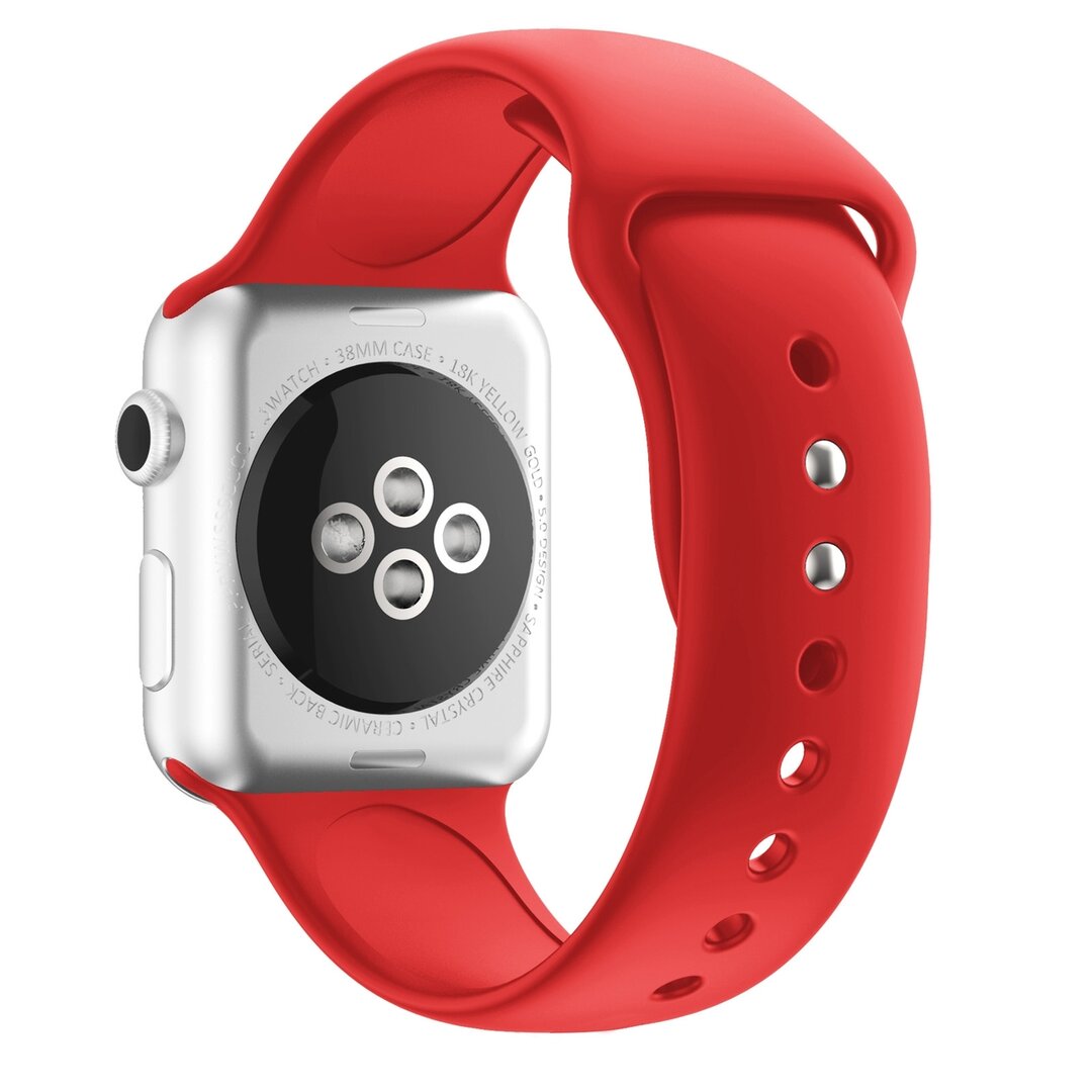 Silikon-Sportarmband - Rot - Doppeldruckknopf-Verschluss - Geeignet f&uuml;r Apple Watch 38mm / 40mm / 41mm / 42mm