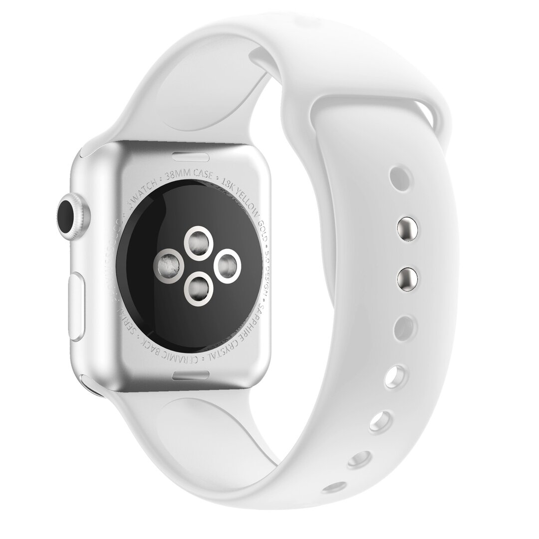 Silikon-Sportband - Wei&szlig; - Doppelter Druckknopfverschluss - Geeignet f&uuml;r Apple Watch 38mm / 40mm / 41mm / 42mm