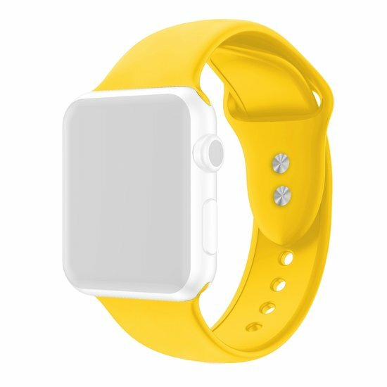 Silikon-Sportband - Gelb - Doppeldruckknopf-Verschluss - Geeignet f&uuml;r Apple Watch 44mm / 45mm / 46mm / 49mm