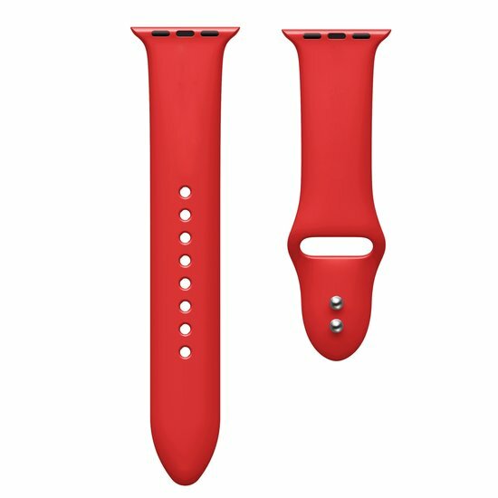 Silikon-Sportband - Rot - Doppeldruckknopf-Verschluss - Geeignet f&uuml;r Apple Watch 44mm / 45mm / 46mm / 49mm