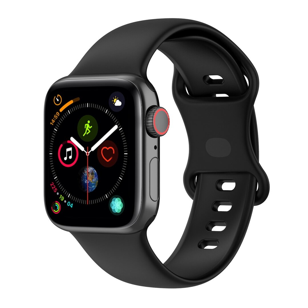 Silikon-Sportband - Schwarz - Gr&ouml;&szlig;e: M/L - Geeignet f&uuml;r Apple Watch 44mm / 45mm / 46mm / 49mm