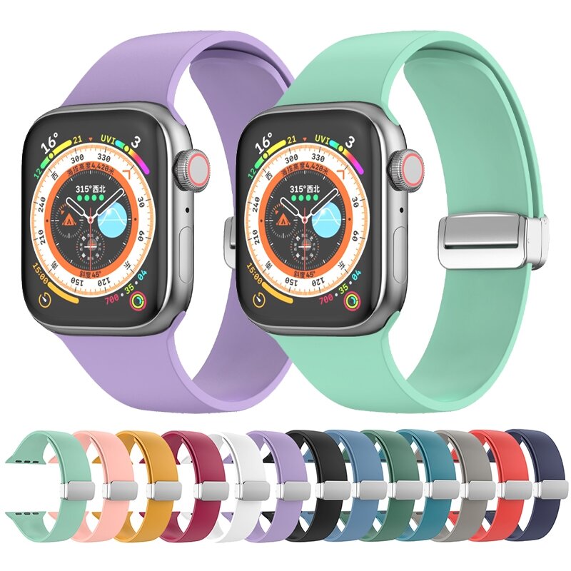 Silikonarmband - Faltschlie&szlig;e - Grau - Geeignet f&uuml;r Apple Watch 38mm / 40mm / 41mm / 42mm