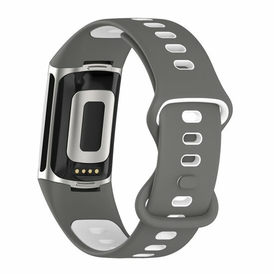FitBit Charge 5 &amp; 6 Sportband mit Doppelschlaufe - Grau/Wei&szlig; - Zweifarbig - Gr&ouml;&szlig;e: L