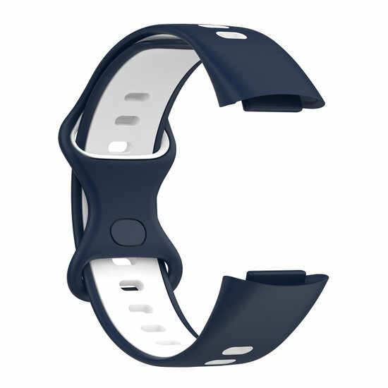 FitBit Charge 5 &amp; 6 Sportband mit Doppelschlaufe - Dunkelblau / Wei&szlig; - Zweifarbig - Gr&ouml;&szlig;e: L