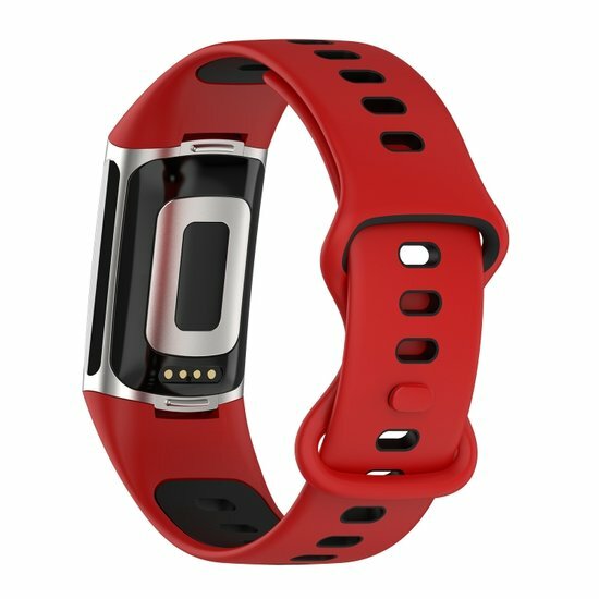 FitBit Charge 5 &amp; 6 Sportband mit Doppelschlaufe - Rot/Schwarz - Zweifarbig - Gr&ouml;&szlig;e: L