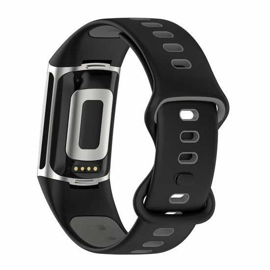 FitBit Charge 5 &amp; 6 Sportband mit Doppelschlaufe - Schwarz/Grau - Zweifarbig - Gr&ouml;&szlig;e: L