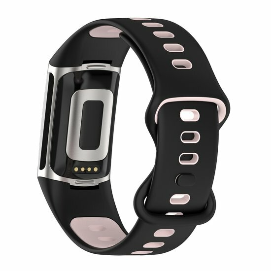 FitBit Charge 5 &amp; 6 Sportband mit Doppelschlaufe - Schwarz/Pink - Zweifarbig - Gr&ouml;&szlig;e: L
