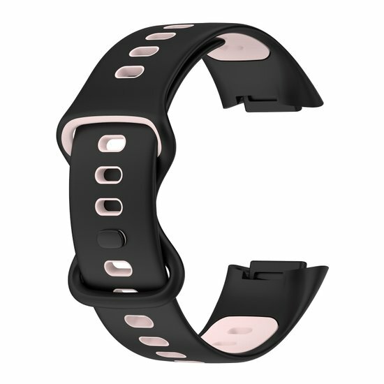 FitBit Charge 5 &amp; 6 Sportband mit Doppelschlaufe - Schwarz/Pink - Zweifarbig - Gr&ouml;&szlig;e: L