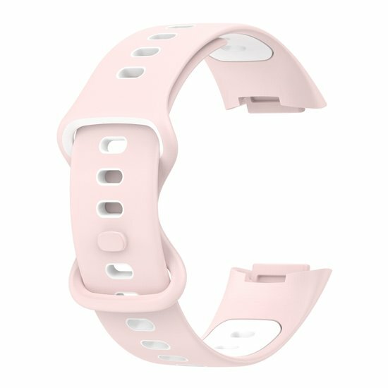 FitBit Charge 5 &amp; 6 Sportband mit Doppelschlaufe - Rosa / wei&szlig; - Zweifarbig - Gr&ouml;&szlig;e: L