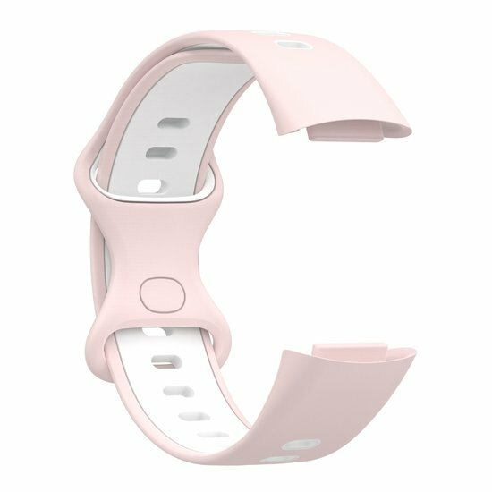FitBit Charge 5 &amp; 6 Sportband mit Doppelschlaufe - Rosa / wei&szlig; - Zweifarbig - Gr&ouml;&szlig;e: L