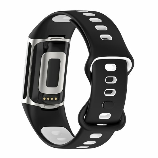 FitBit Charge 5 &amp; 6 Sportband mit Doppelschlaufe - Schwarz / Wei&szlig; - Zweifarbig - Gr&ouml;&szlig;e: L