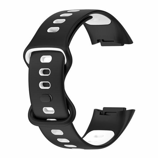 FitBit Charge 5 &amp; 6 Sportband mit Doppelschlaufe - Schwarz / Wei&szlig; - Zweifarbig - Gr&ouml;&szlig;e: L