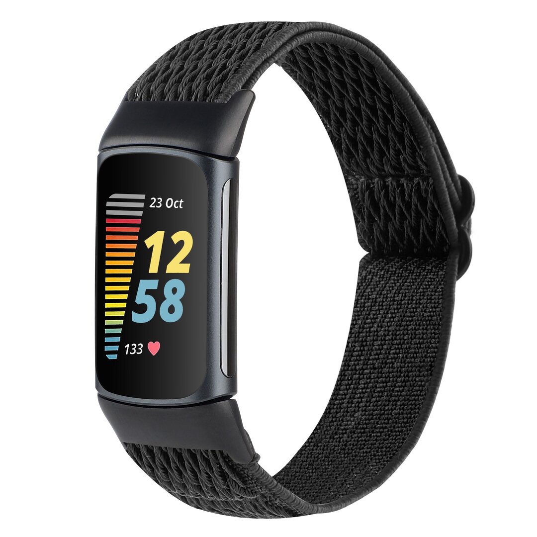 FitBit Charge 5 &amp; 6 Elastisches Solo-Schleifen-Nylonband - Schwarz