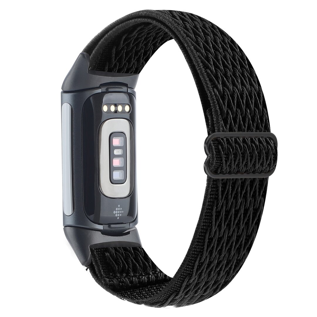 FitBit Charge 5 &amp; 6 Elastisches Solo-Schleifen-Nylonband - Schwarz