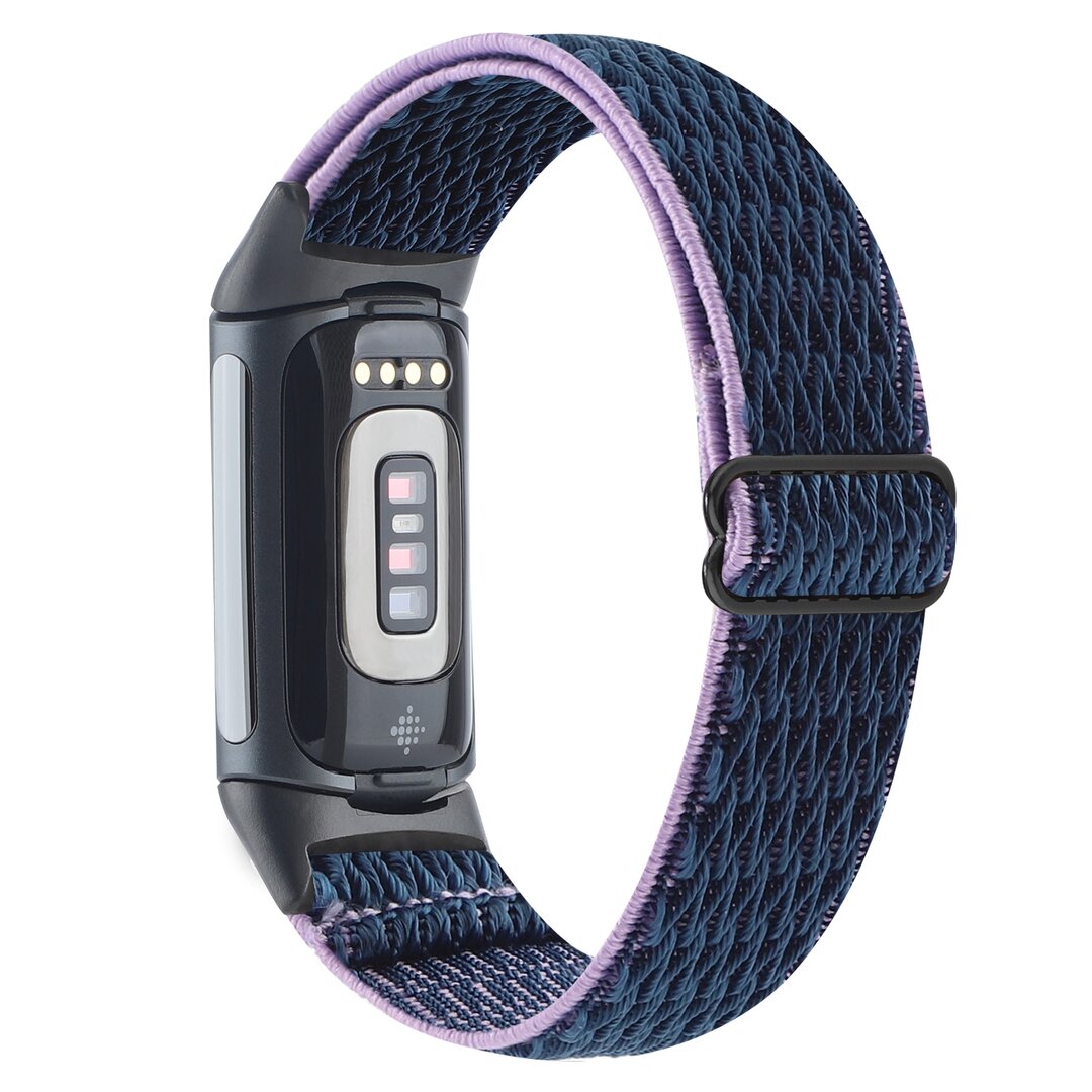 FitBit Charge 5 &amp; 6 Elastisches Solo-Schleifen-Nylonband - Dunkelblau mit Lila