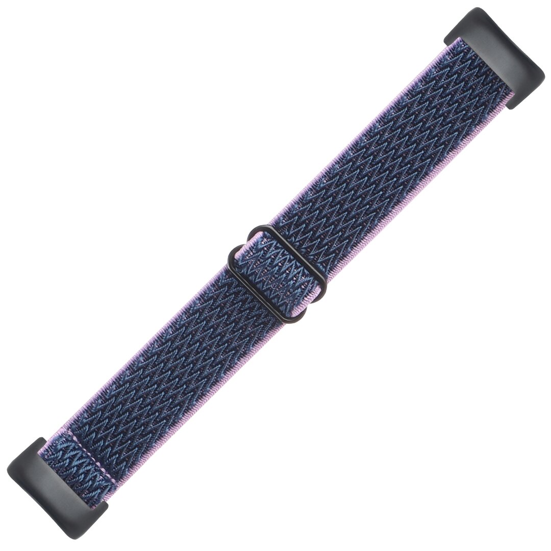 FitBit Charge 5 &amp; 6 Elastisches Solo-Schleifen-Nylonband - Dunkelblau mit Lila